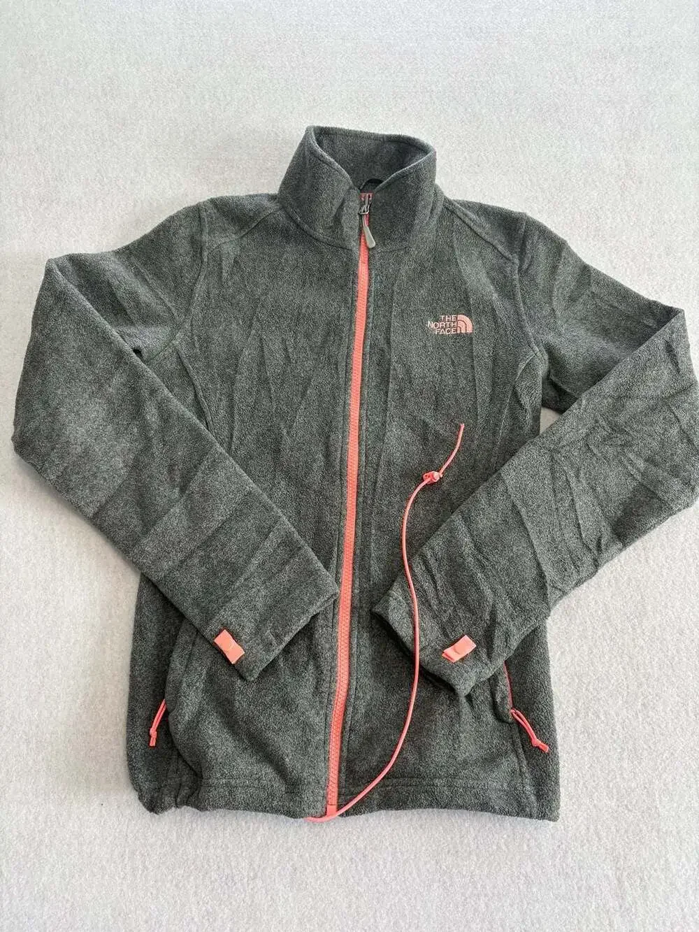 The North Face Women's Grey Full Zip Fleece Jacket with Pink Trim Size Small